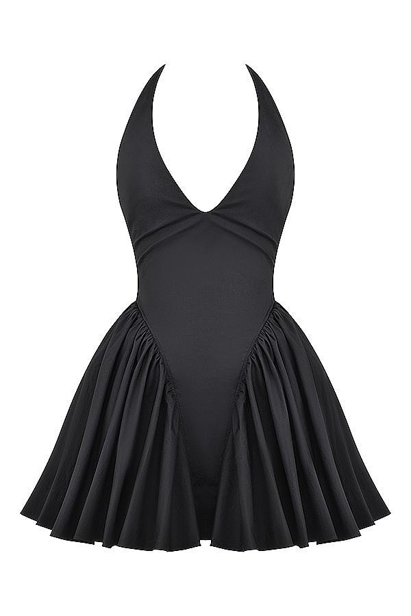 Valentia Black Halter Mini Dress Product Image