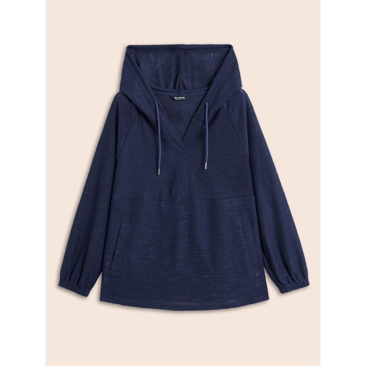 Plus Size Texture Drawstring Pocket Hooded Sweatshirt Women DarkBlue Casual Texture Loose Hooded Everyday Sweatshirts BloomChic 26/4X Product Image