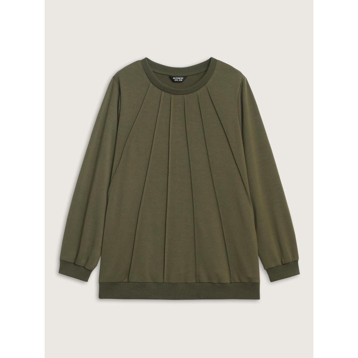 Plus Size Crew Neck Plain Textured Patchwork Sweatshirt Women Midnight Casual Texture Round Neck Everyday Sweatshirts BloomChic 28/5X Product Image