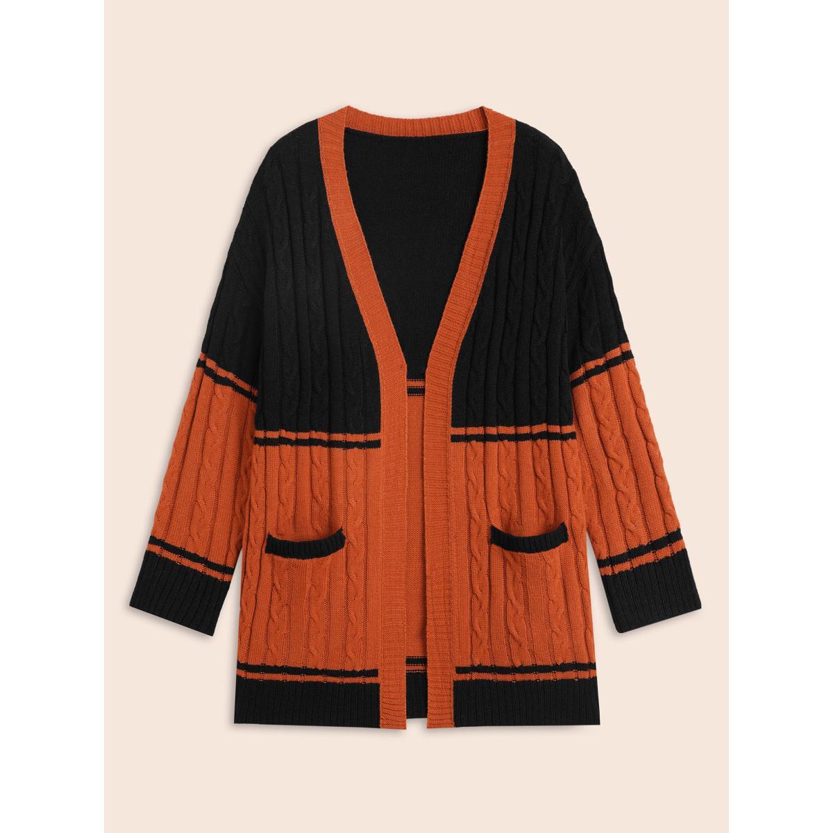 Plus Size Jack-o-Lantern Motif Cable Knot Cardigan Black Women Casual Loose Long Sleeve Everyday Cardigans BloomChic 14-16/1X Product Image