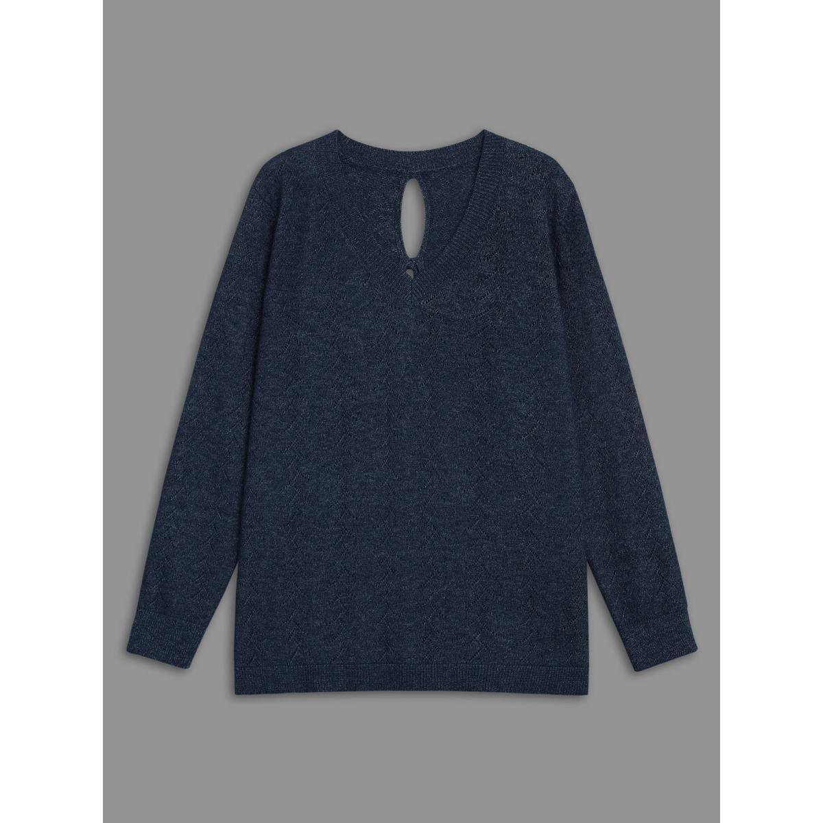 Plus Size Hollowed-Out-Back Bows V-Neck Pullover Midnight Women Casual Loose Long Sleeve V-neck Everyday Pullovers BloomChic 22-24/3X Product Image