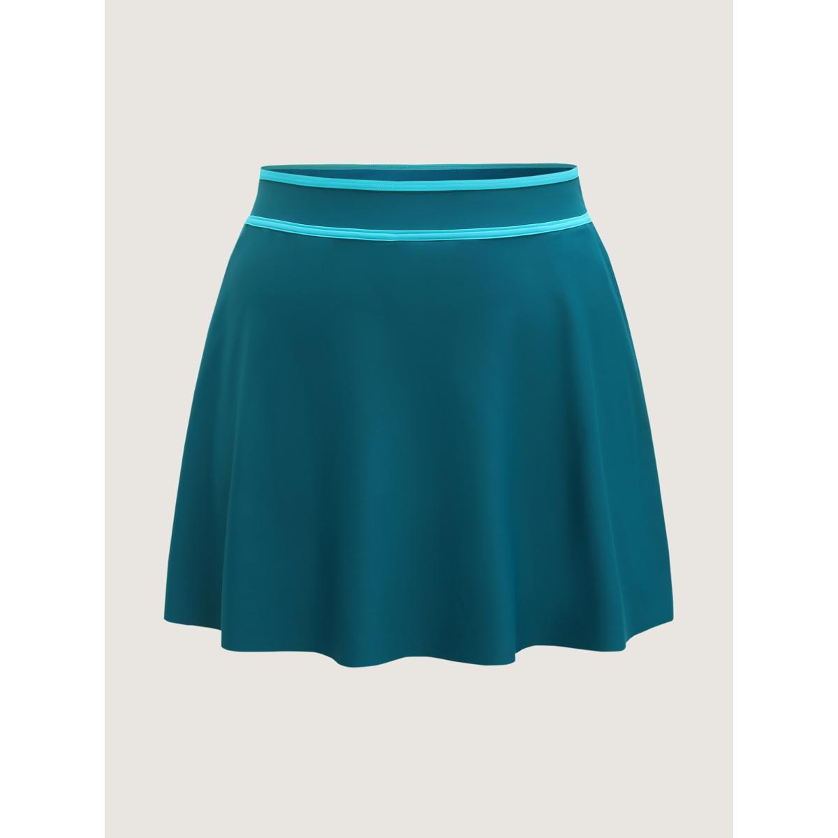 Plus Size Color Contrast Slit Swim Bottoms Women's Swimwear Teal Beach Contrast High stretch Bodycon High Rise Patch pocket Curve Swim Bottoms BloomChic 28/5X Product Image