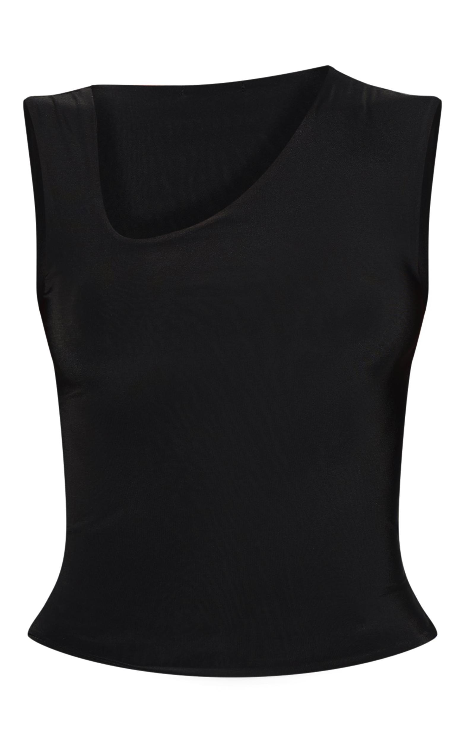 Black Slinky Asymmetric Detail Longline Vest Top Product Image