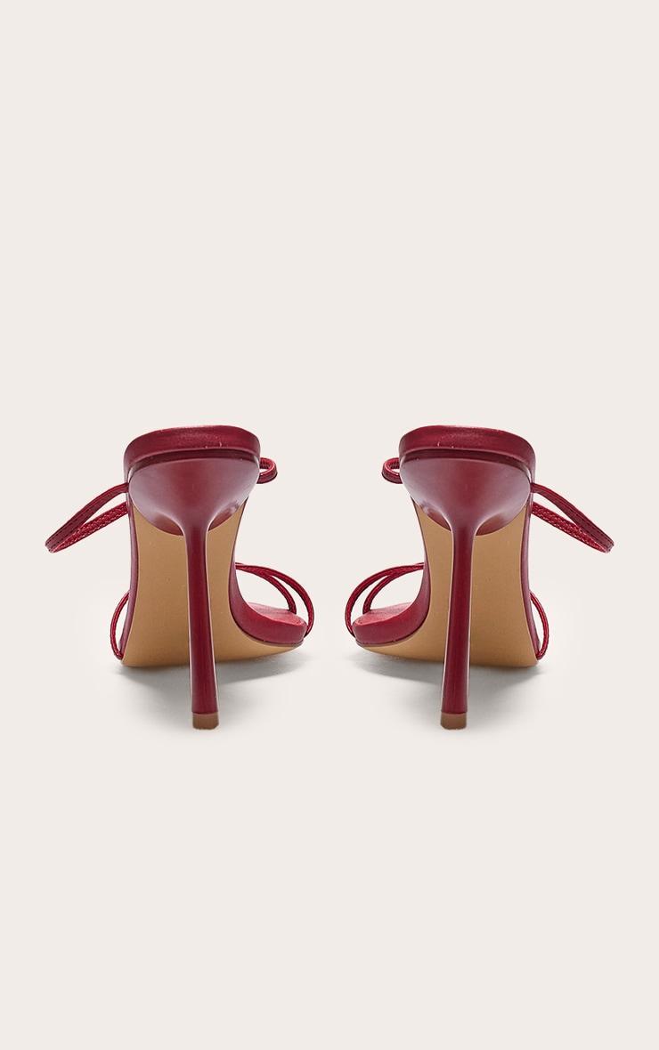 Burgundy PU Round Toe Triple Strap High Stiletto Heeled Mules Product Image
