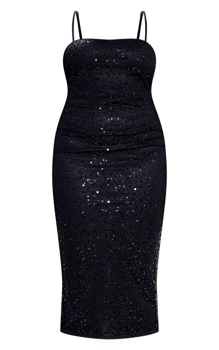 Plus Black Sequin Mesh Midi Dress Product Image