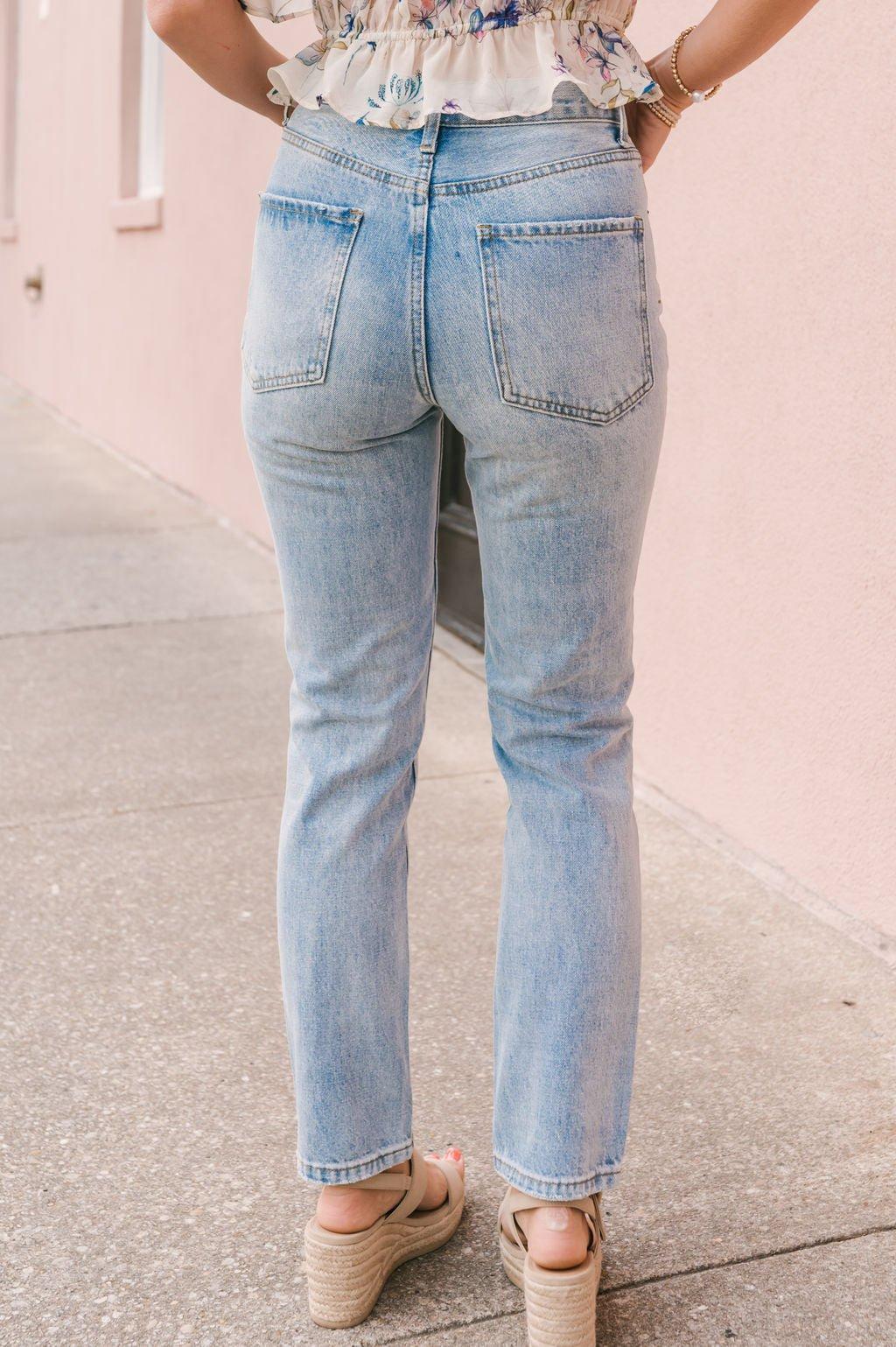 Light Wash Destroyed Boyfriend Jeans - FINAL SALE Product Image