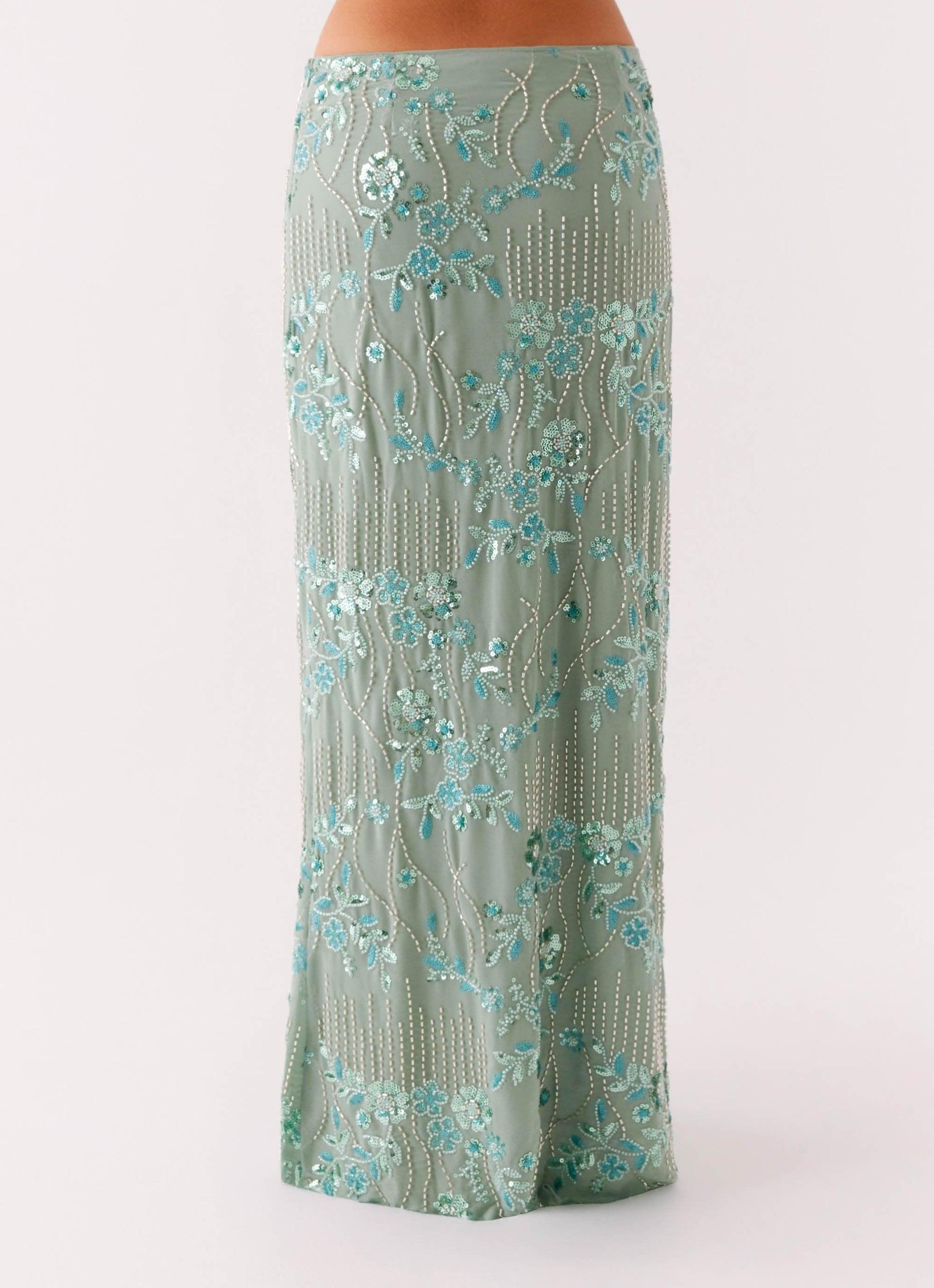 Corinna Low Rise Sequin Maxi Skirt - Mint Product Image