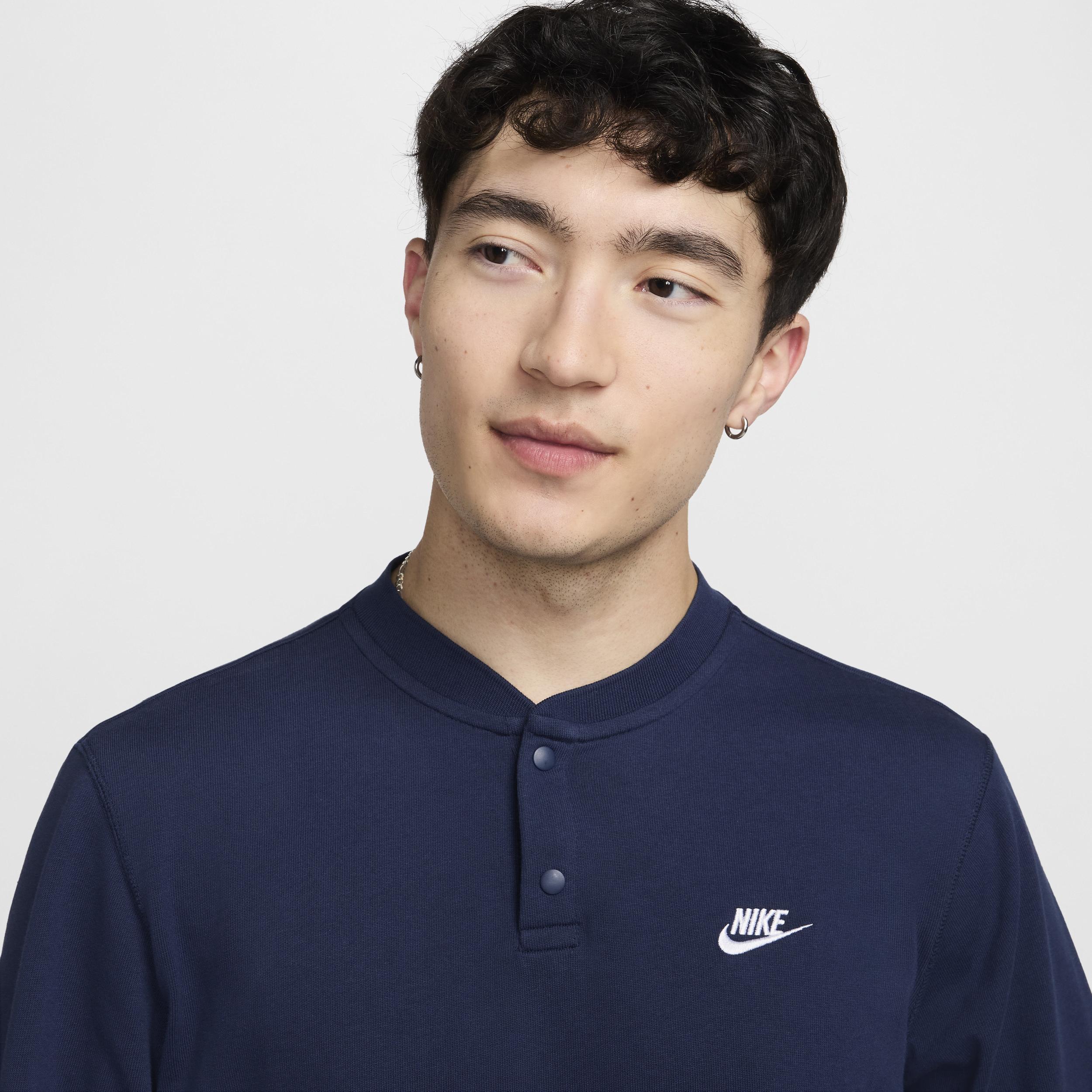 Men's Nike Club Fleece Long Sleeve Henley, Size: Medium, Black Product Image