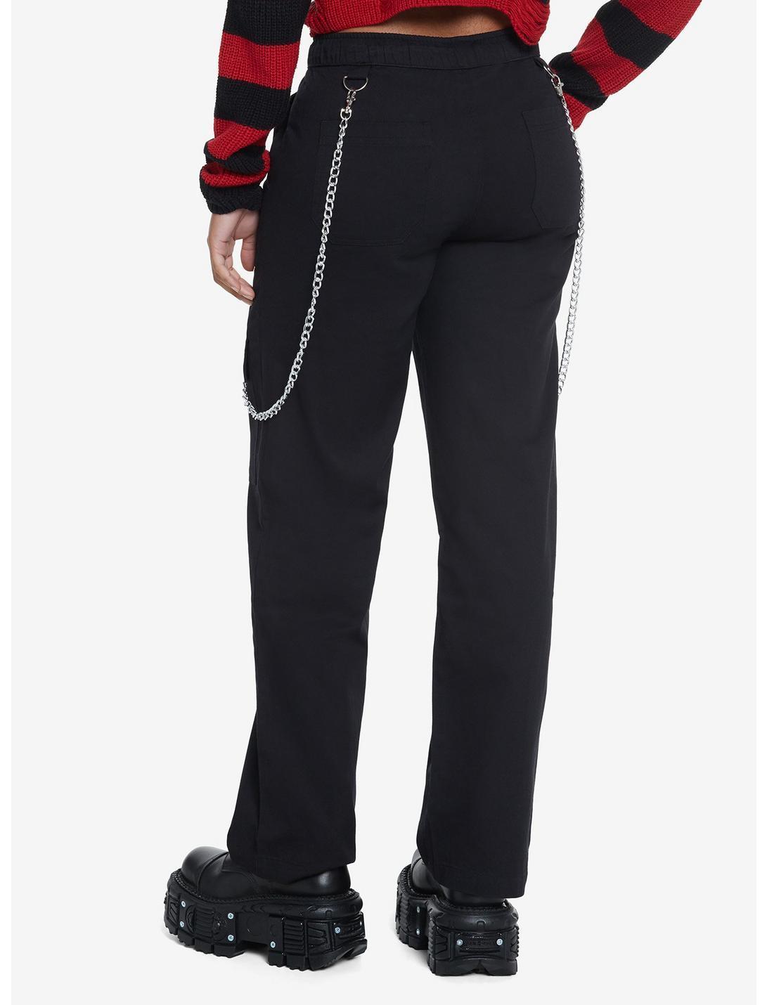 Black Side Chain Zipper Carpenter Pants Product Image