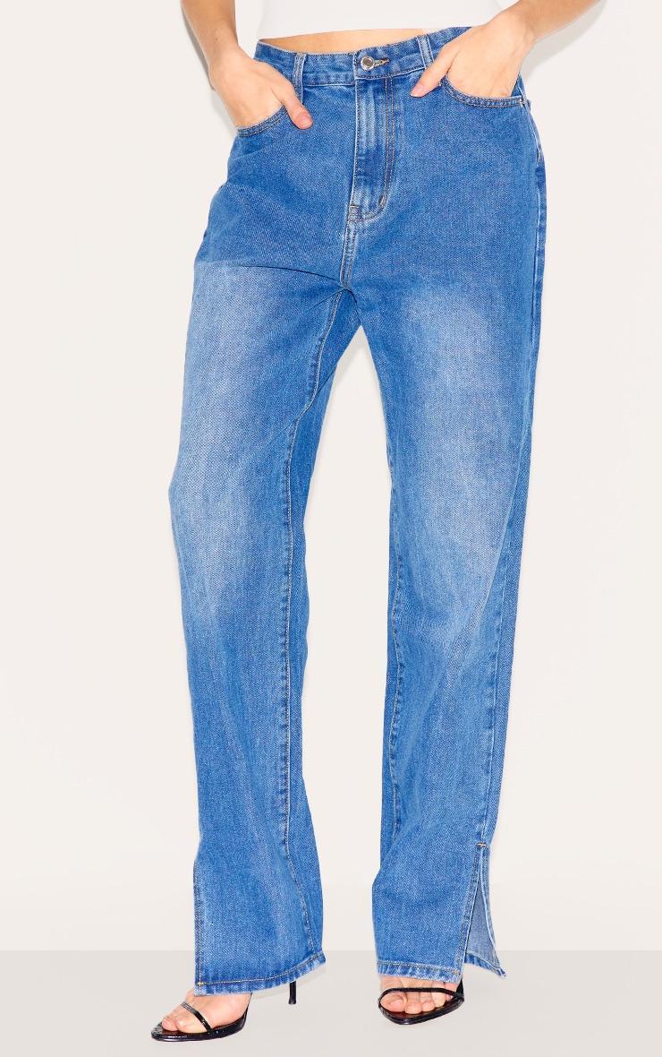Mid Blue Wash L30 Denim Split Hem Jeans Product Image