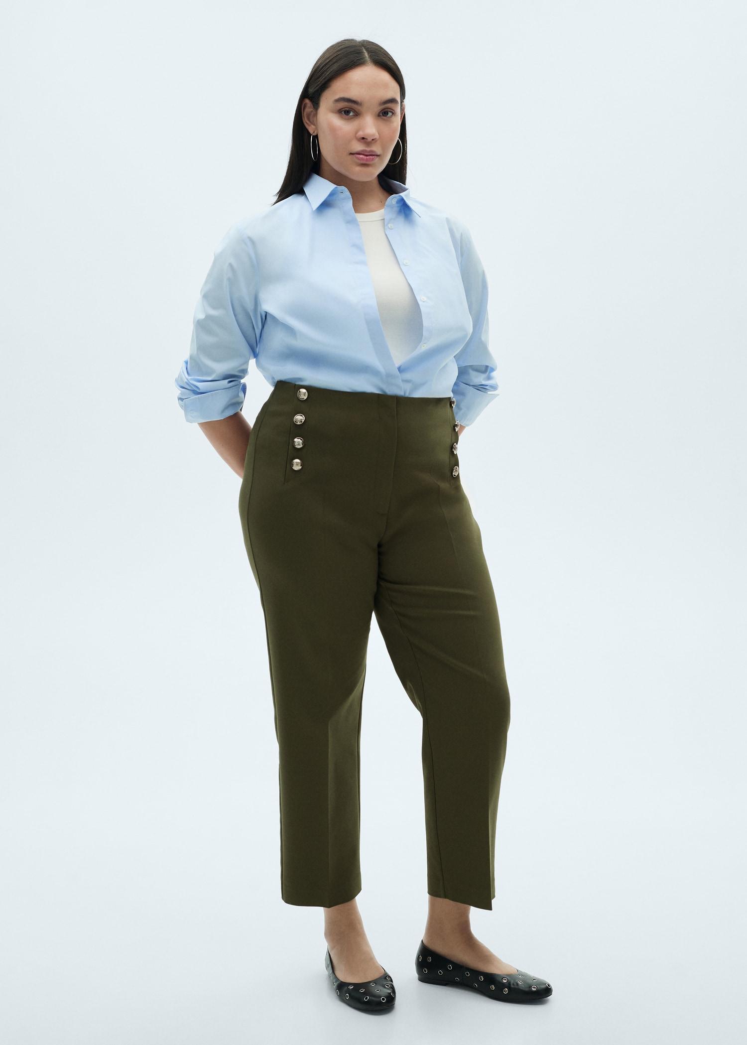 Straight pants with jewel buttons - Women | MANGO USA Product Image