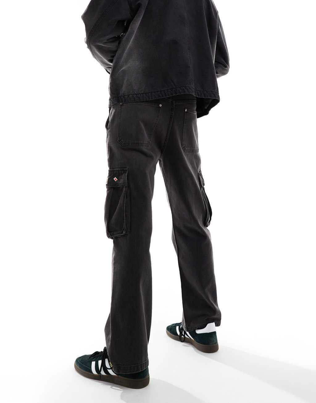 Pacsun patch pocket wide leg cargo pants in washed black Product Image