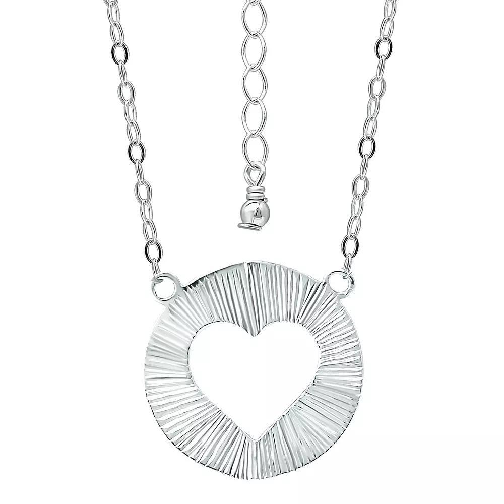 Aleure Precioso Textured Circle with Heart Center Cutout Pendant Necklace, Women's, Size: 18", Silver Tone Product Image