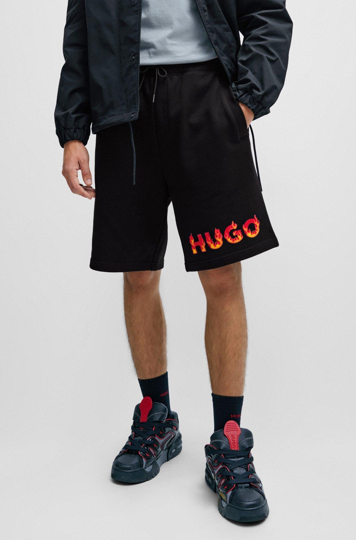 Cotton-terry shorts with puffed flame logo Product Image