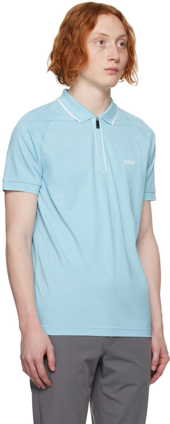 HUGO BOSS Blue Zip Polo In 451 Light/pastel Blu Product Image
