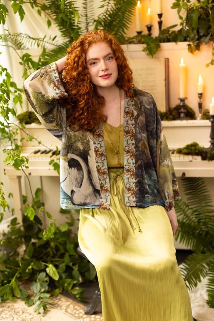 Cropped Bamboo Kimono with Swan Product Image