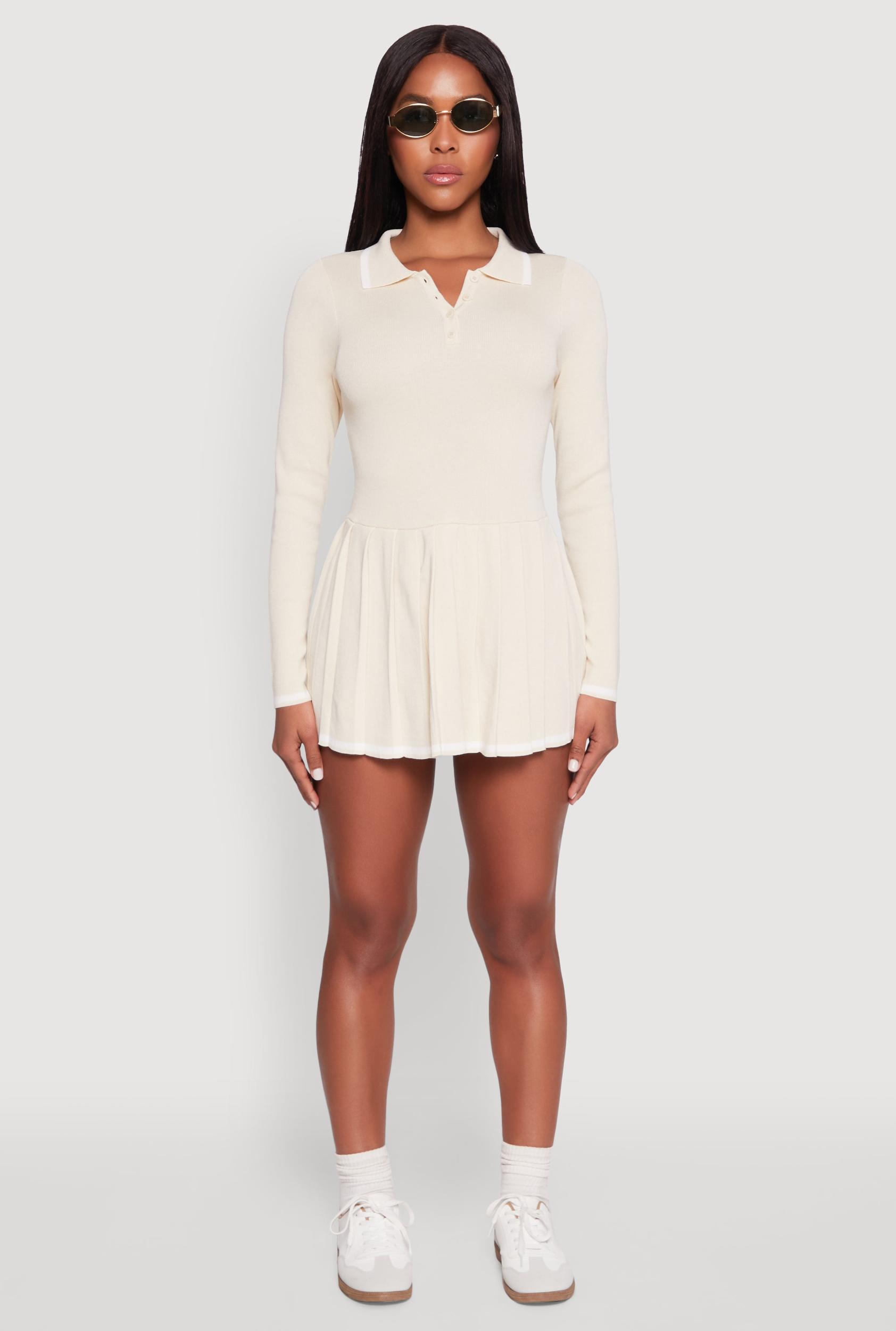 Womens Daisy Pleated Contrast Trim Sweater Dress Product Image
