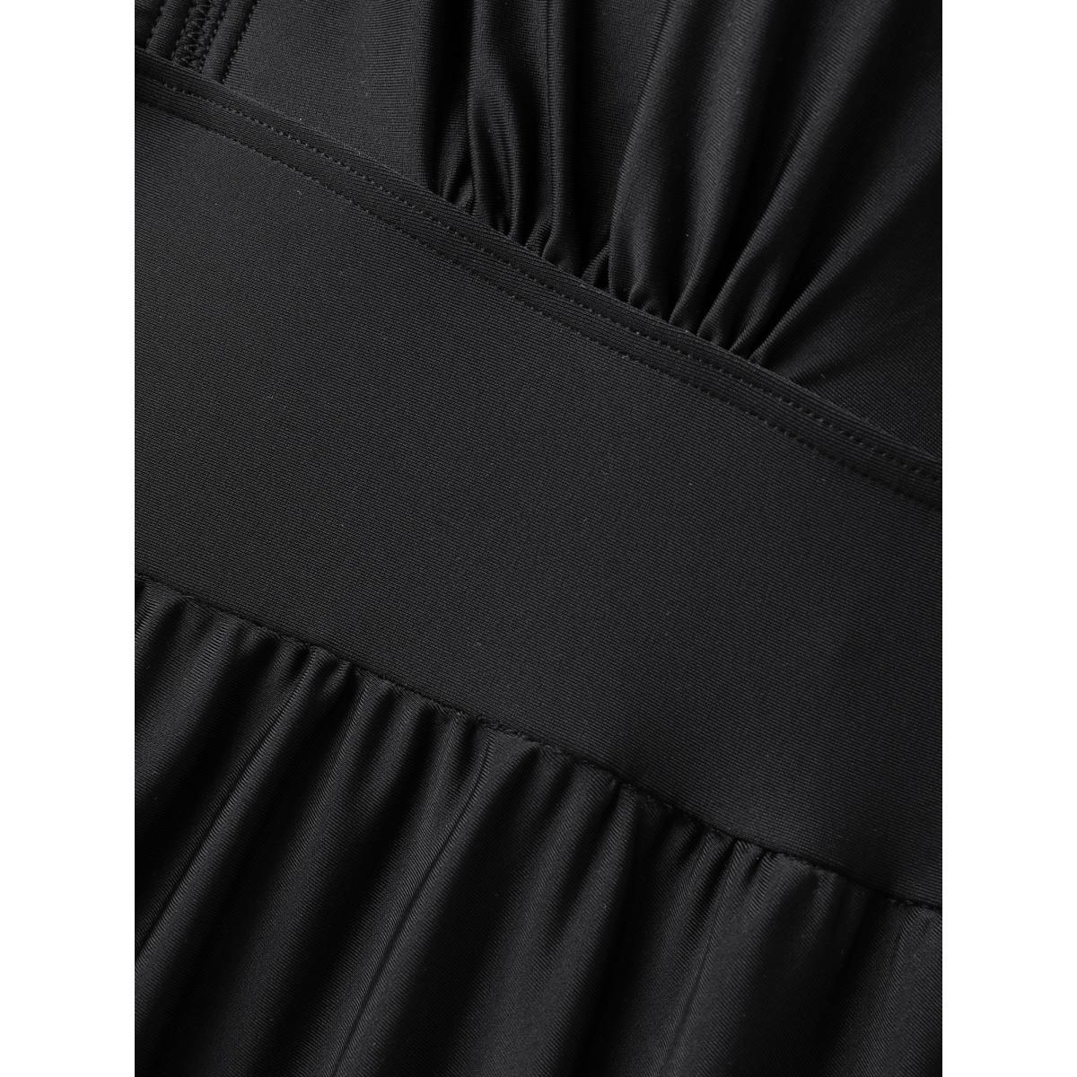 Plus Size Ruffled Sleeve Fit and Flare Swim Dress Women's Swimwear Black Beach Bodycon V-neck High stretch Curve Swim Dresses BloomChic 14-16/1X Product Image