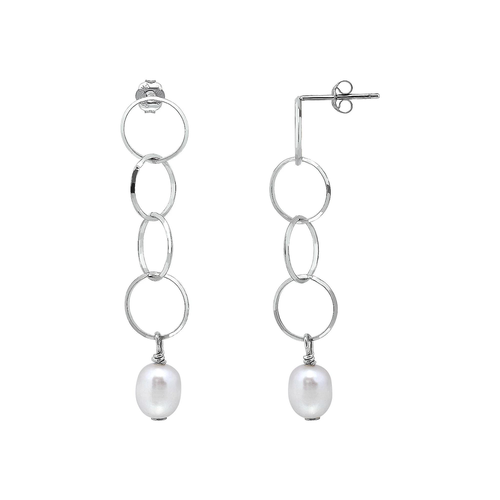 Aleure Precioso Sterling Silver Freshwater Cultured Pearl Multi Circle Linear Drop Earrings, Women's, Silver Tone Product Image