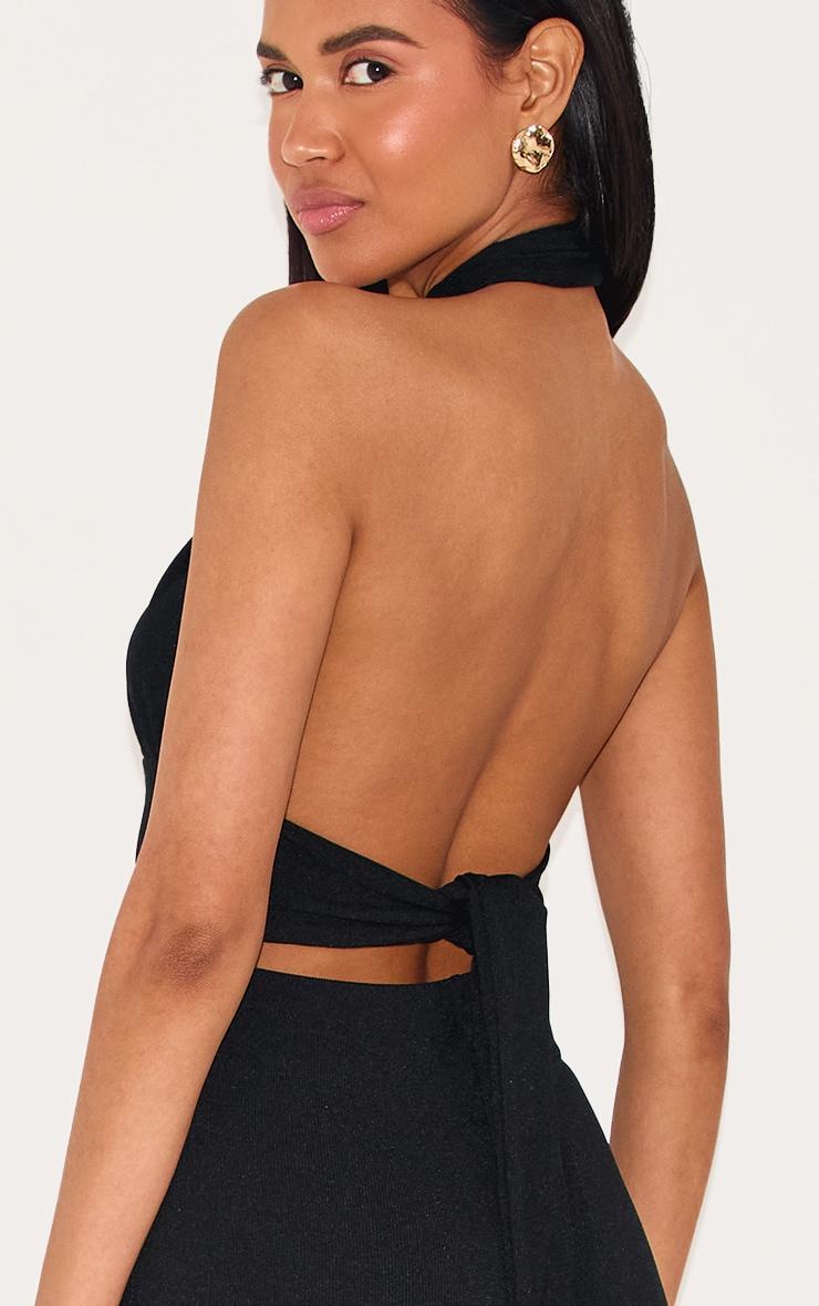Black Cross Neck Tie Back Rib Jumpsuit Product Image