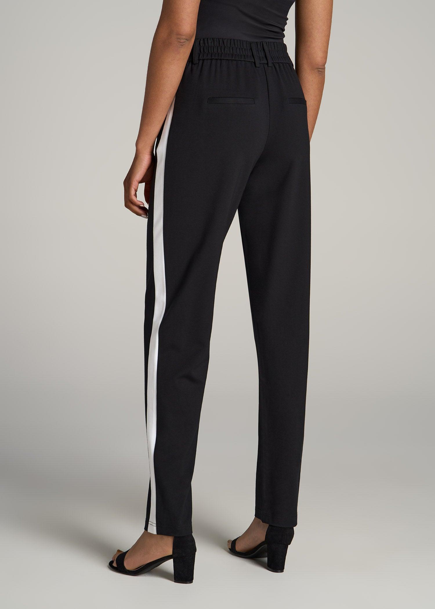 Pull On Tuxedo Stripe Pants for Tall Women in True Navy and Radiant Red Product Image