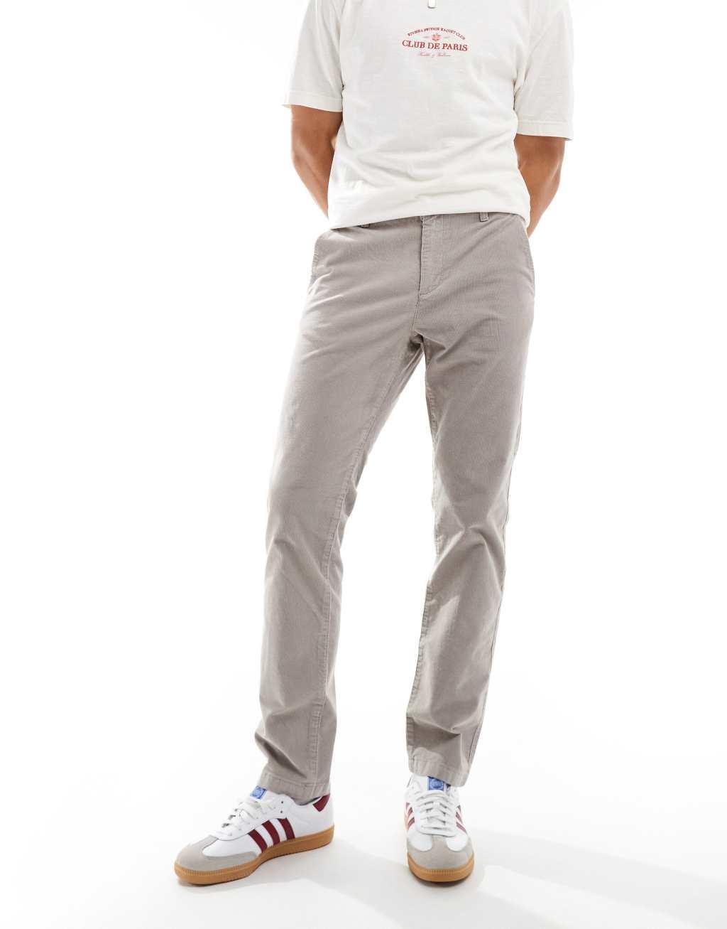 ASOS DESIGN slim fit corduroy pants in gray Product Image