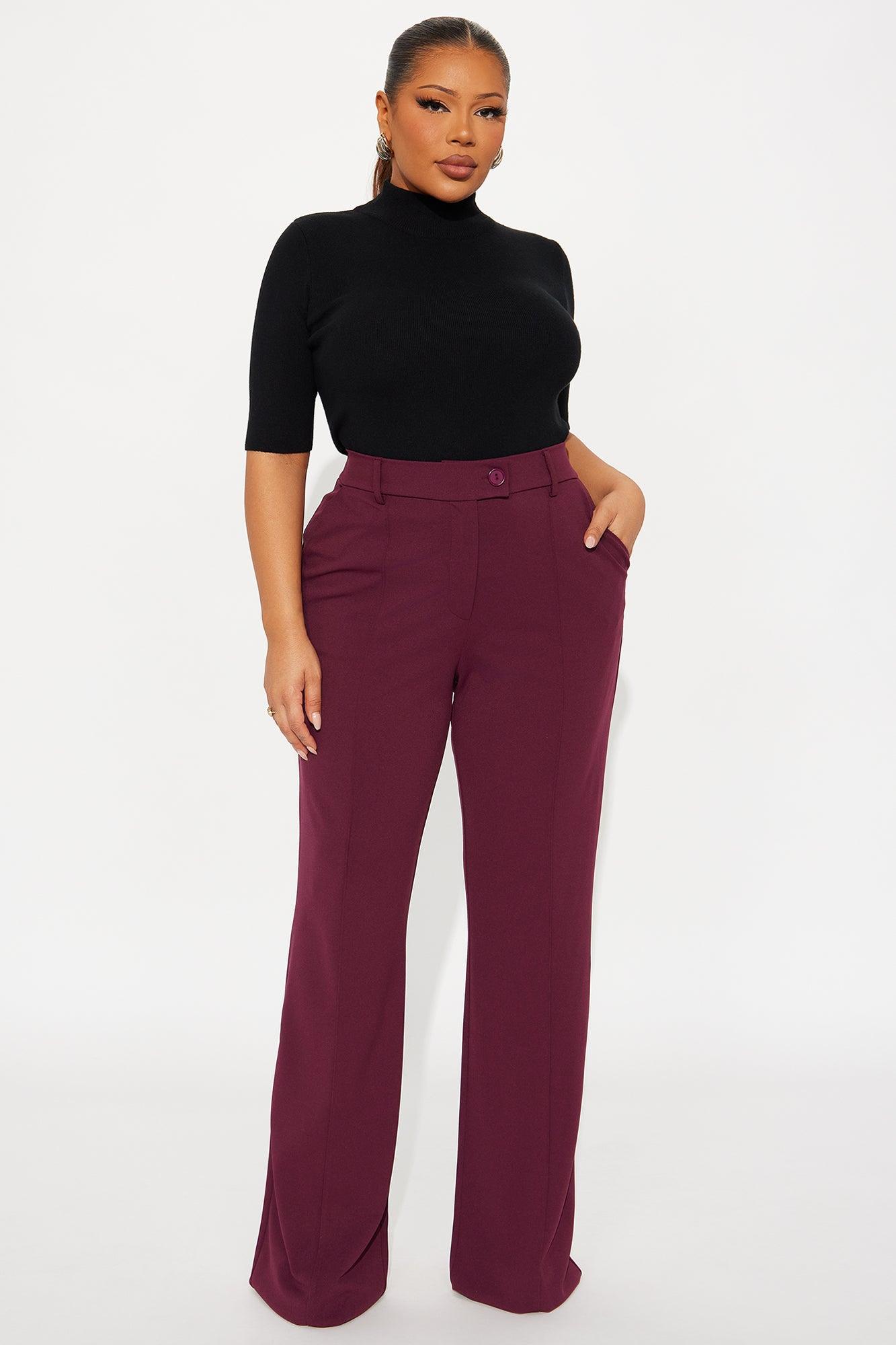 Tall Heidi Wide Leg Trouser Pant - Burgundy Product Image