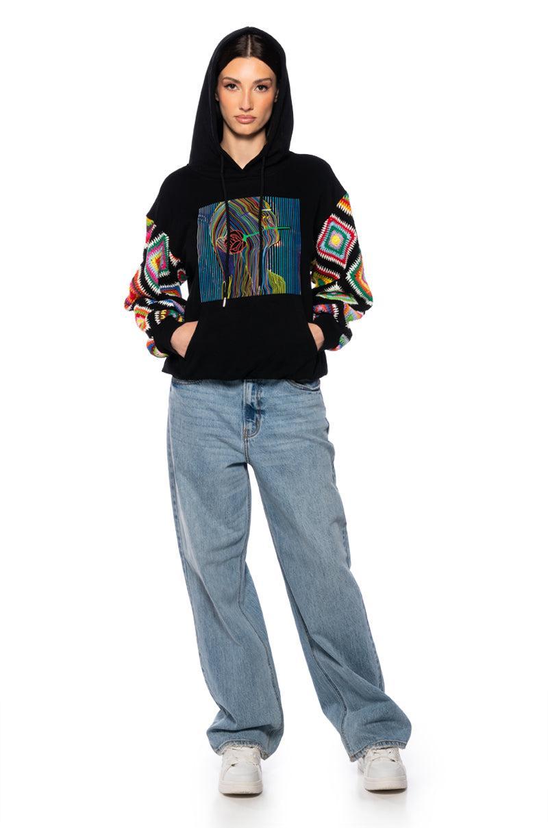 ROSIE CROCHET SLEEVE HOODIE Product Image