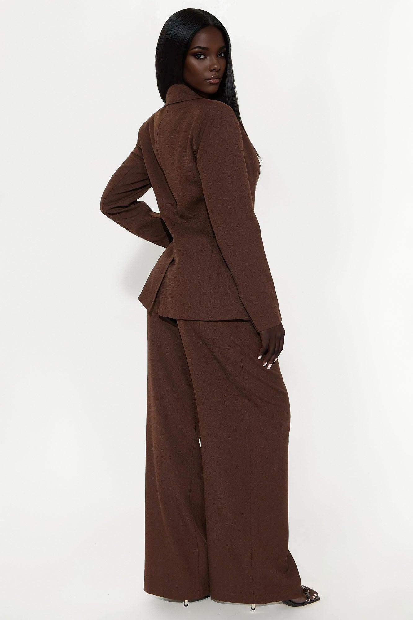 Going Forward Fitted Waist Blazer Pant Set - Brown Product Image