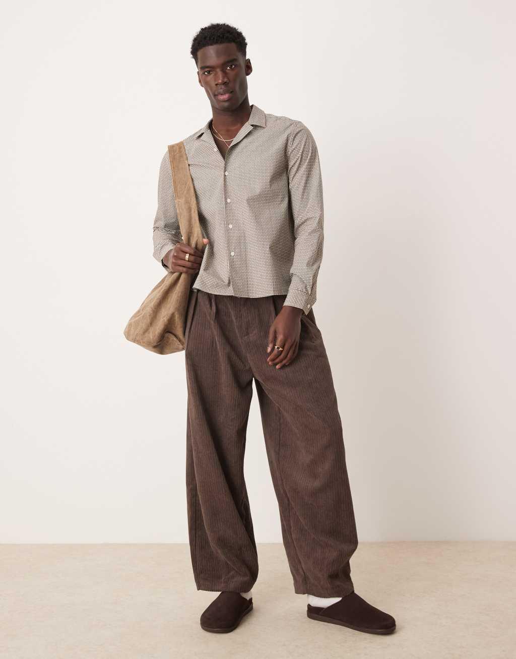 ASOS DESIGN relaxed fit shirt in brown plaid Product Image