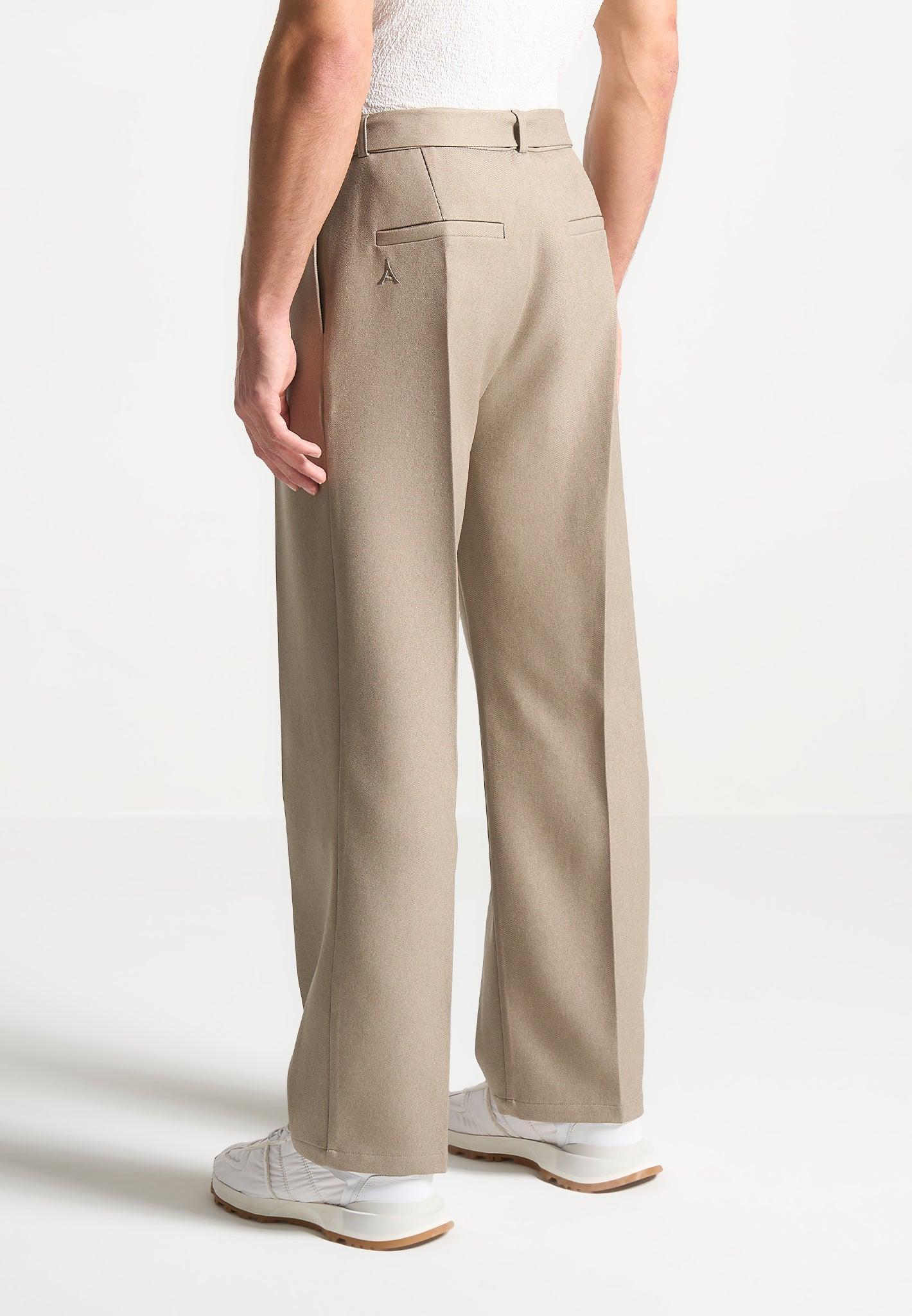 Relaxed Fit Textured Belted Tailored Trousers - Beige Male Product Image
