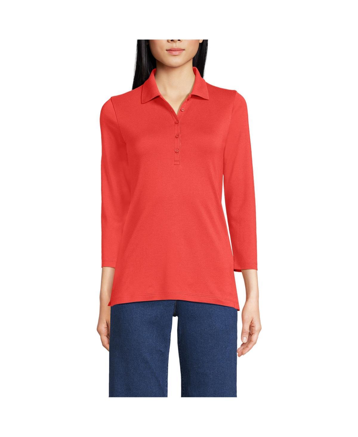 Petite Lands End Supima Cotton 3/4 Sleeve Polo Shirt, Womens Deep Blue Product Image