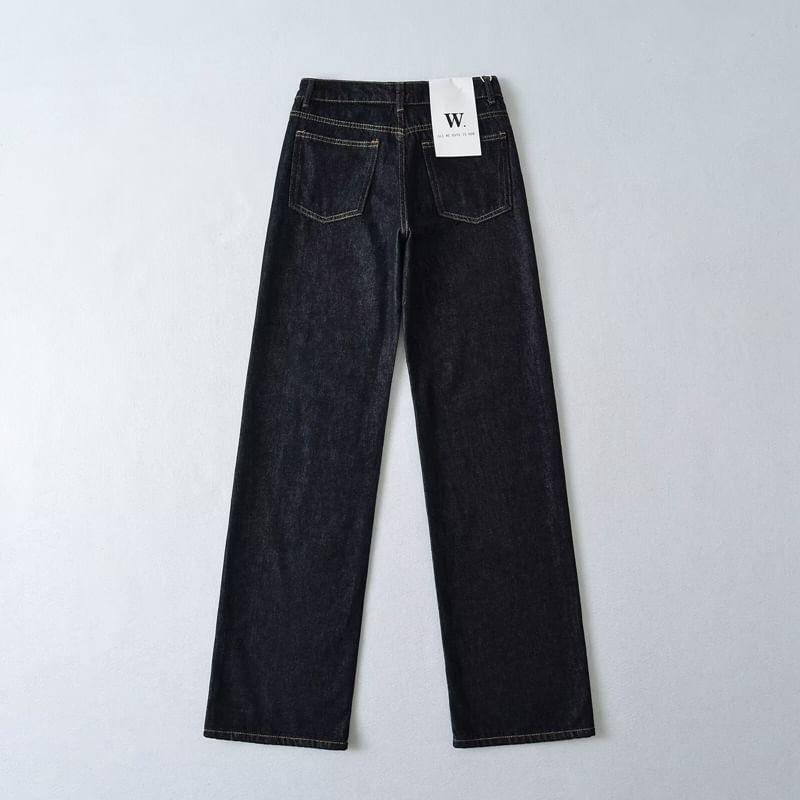 High Rise Plain Straight Leg Jeans Product Image