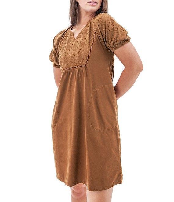 Aventura Shelle Organic Cotton Blend Woven Eyelet Schiffli Embroidered V-Notch Neck Dress Product Image