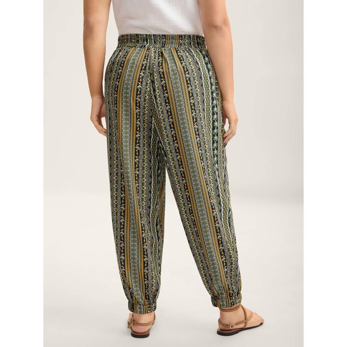 Plus Size Boho Striped Split Jogger Pants Women Emerald Casual Bodycon Mid Rise Everyday-Casual Pants BloomChic 28/5X Product Image