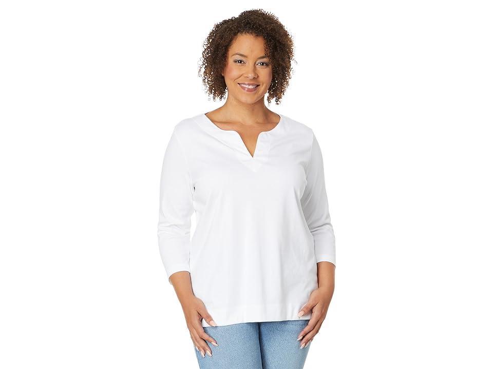 L.L.Bean Pima Tops Split-Neck Tunic 3/4 Sleeve Women's Clothing Product Image