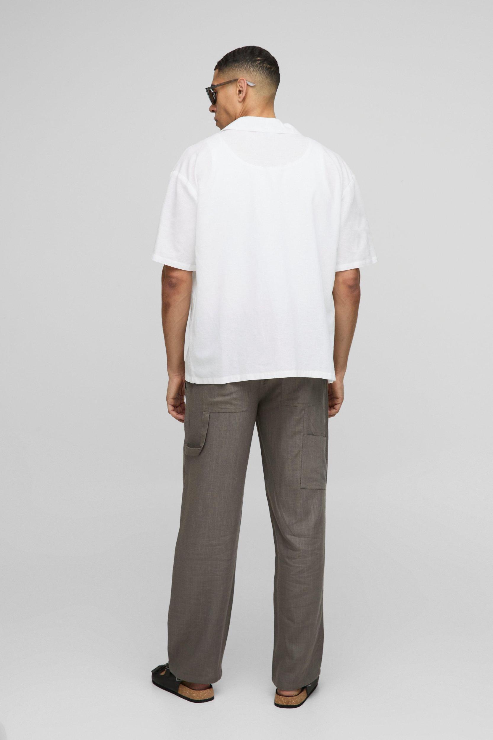 Half & Half Waistband Relaxed Fit Carpenter Linen Blend Pants | boohooMAN USA Product Image