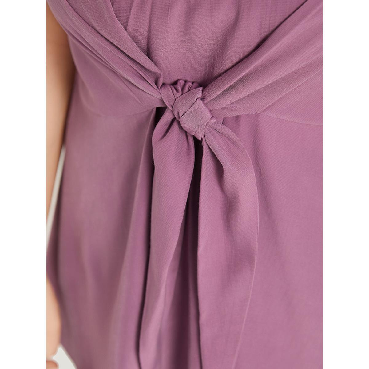 Plus Size Mauve Supersoft Essentials Solid Guipure Lace V Neck Twist Front Blouse Women Elegant Cap Sleeve V-neck Dailywear Blouses BloomChic 18-20/2X Product Image