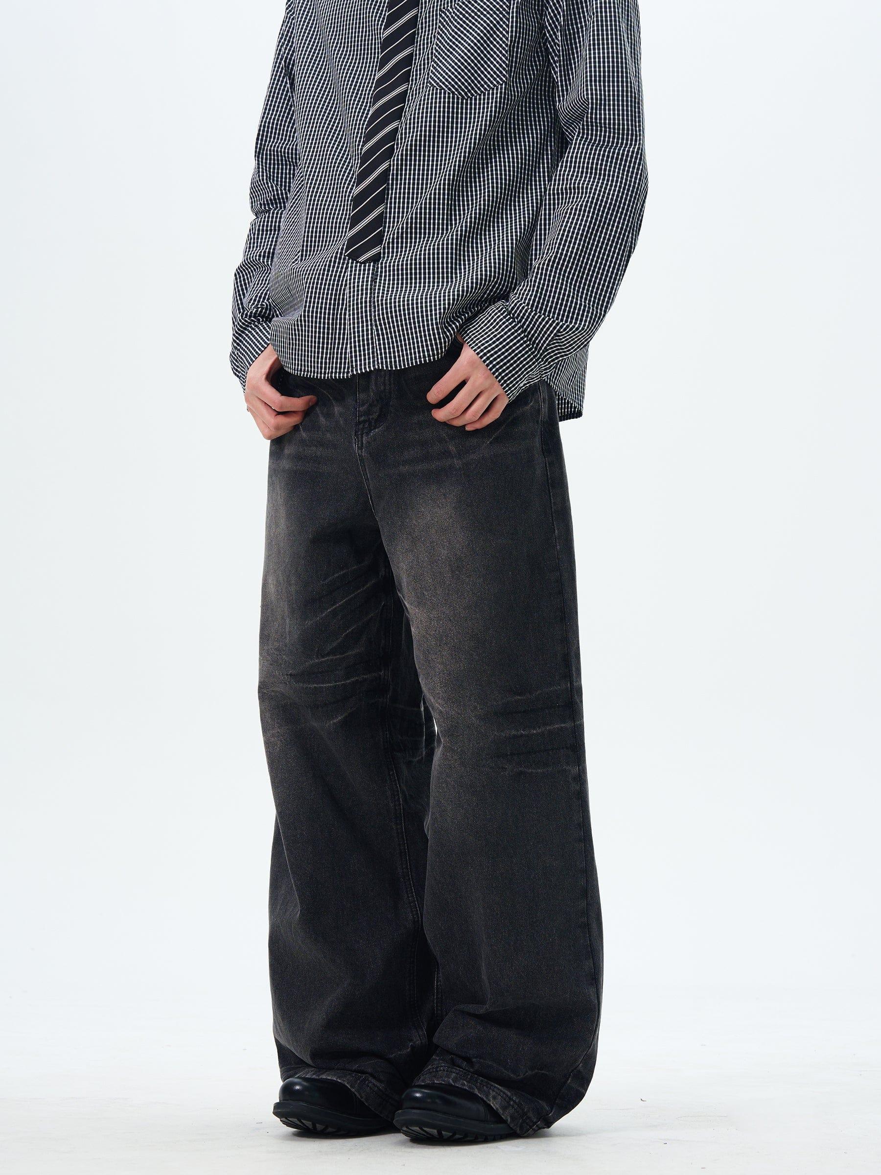 RT No. 12639 WASHED BLACK BAGGY STRAIGHT JEANS Product Image