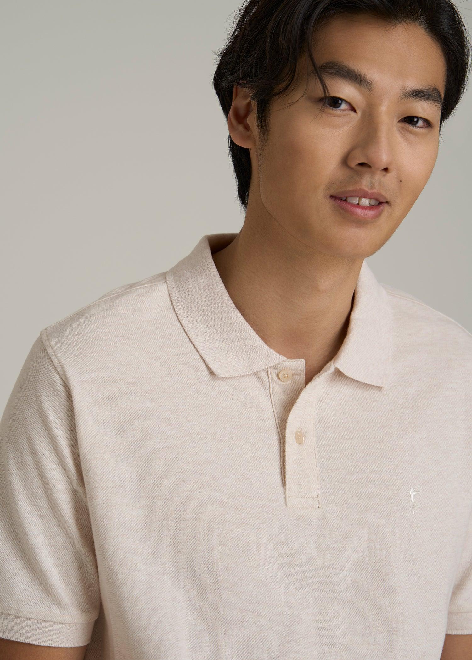 Men's Tall Classic Polo with Embroidered Logo in Heathered Oatmeal Product Image