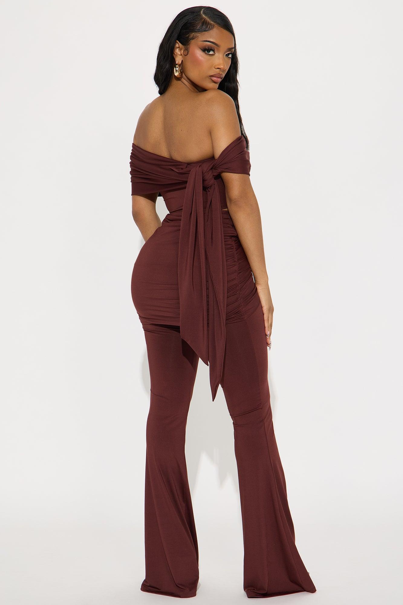 All Wrapped Up Off Shoulder Pant Set - Chocolate Product Image