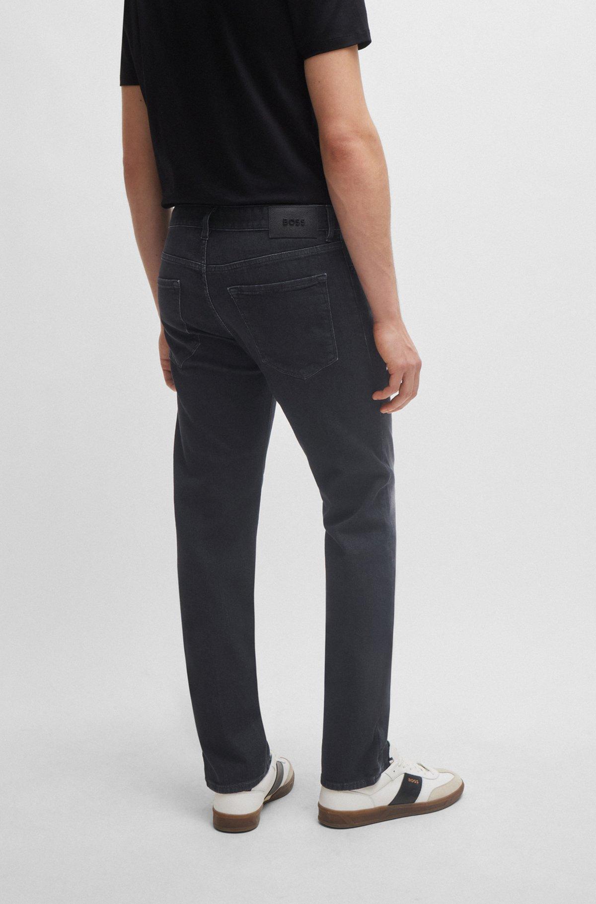 Regular-fit jeans in black Italian cashmere-touch denim Product Image