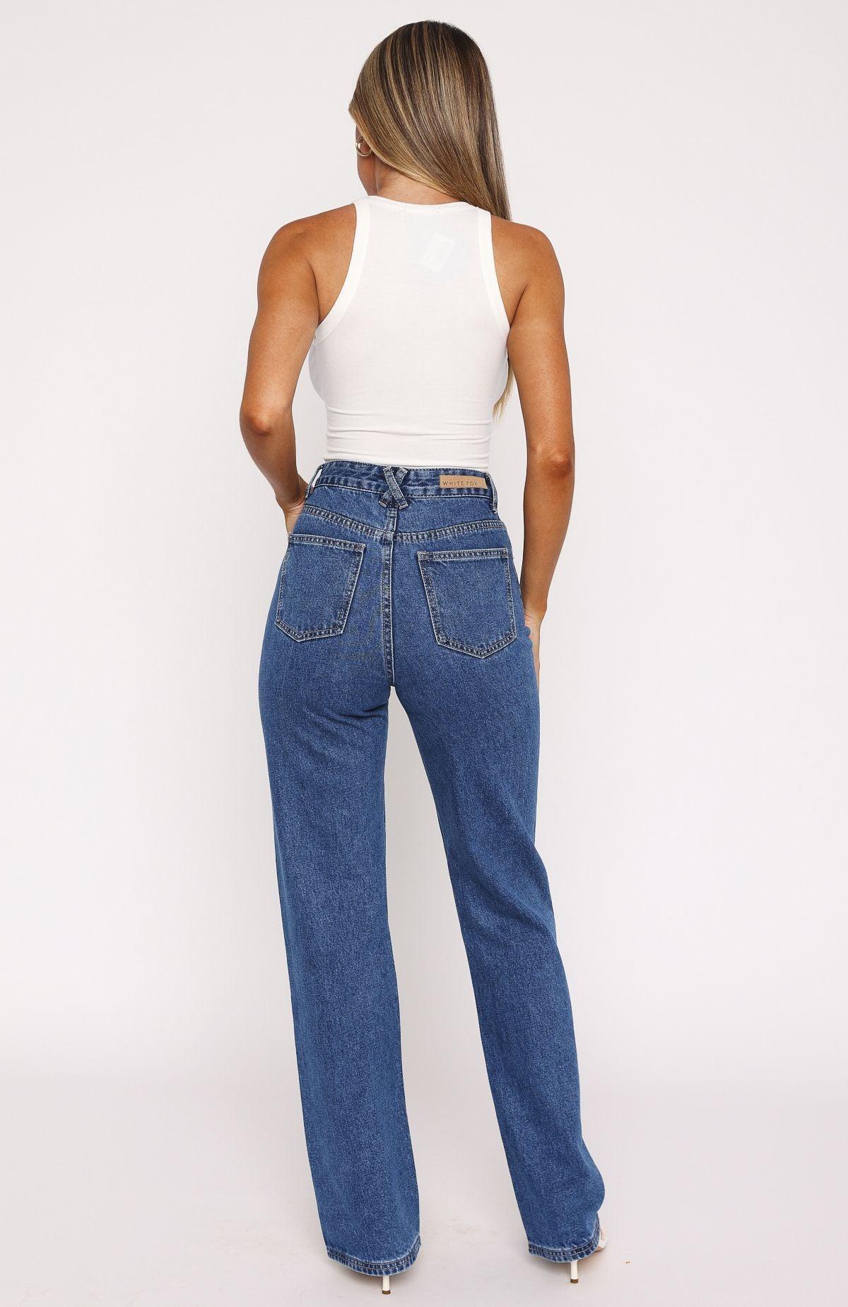 Long Way To Go High Rise Straight Leg Jeans Cobalt Blue Wash Product Image