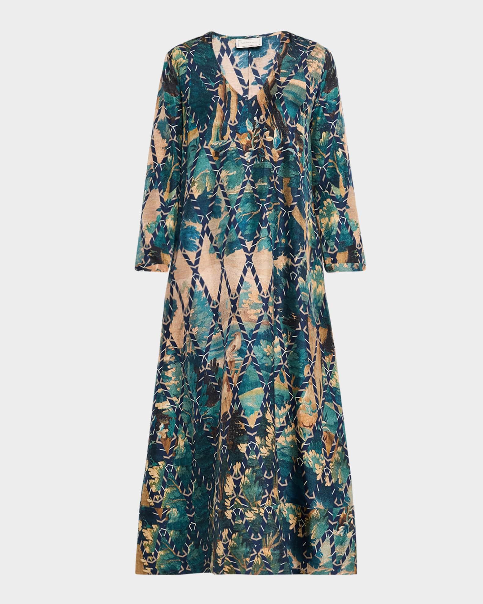 Abstract-Print Silk Maxi Dress Product Image
