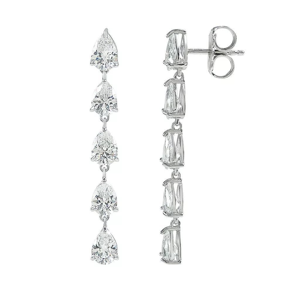 SIRI Rhodium-Plated Sterling Silver Long Drop Earring with Pear-Cut White Cubic Zirconia, Women's Product Image