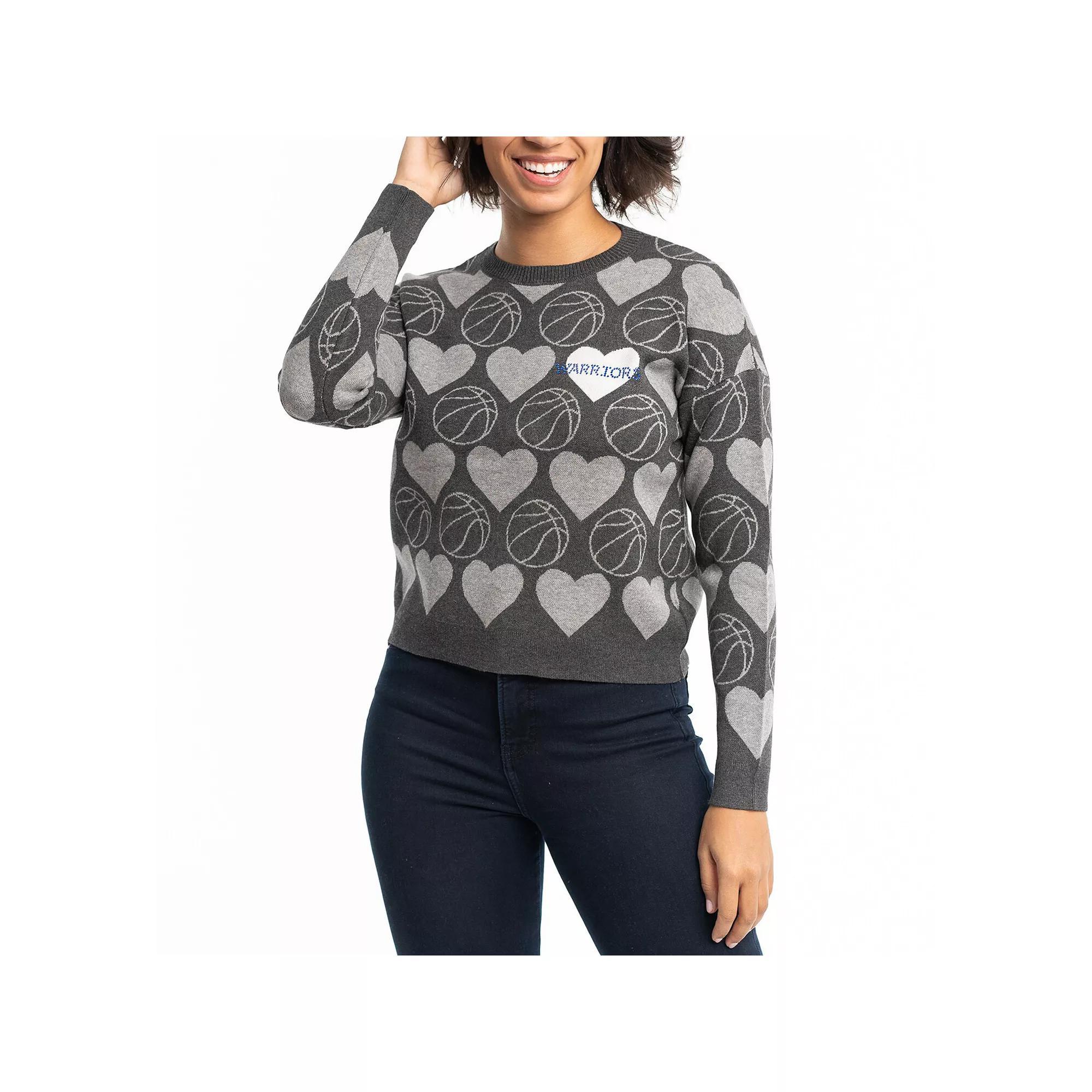 Women's Lusso Charcoal Golden State Warriors Basketball Love Swarovski Crystal Intarsia Pullover Sweater, Size: Small Product Image