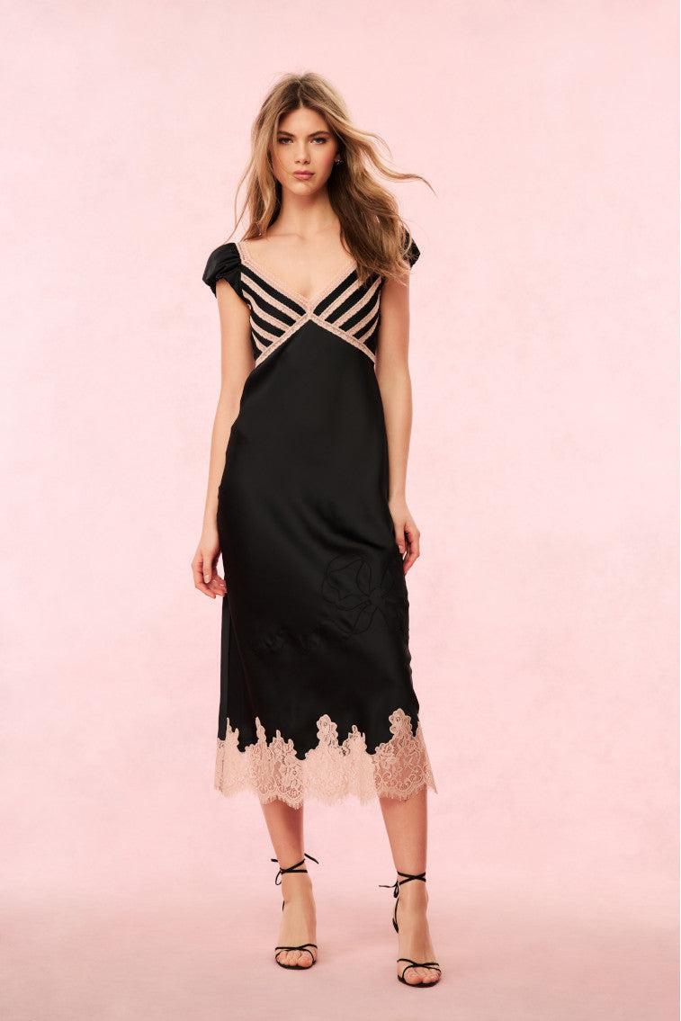 Brinkley Satin Midi Dress - BLACK Product Image