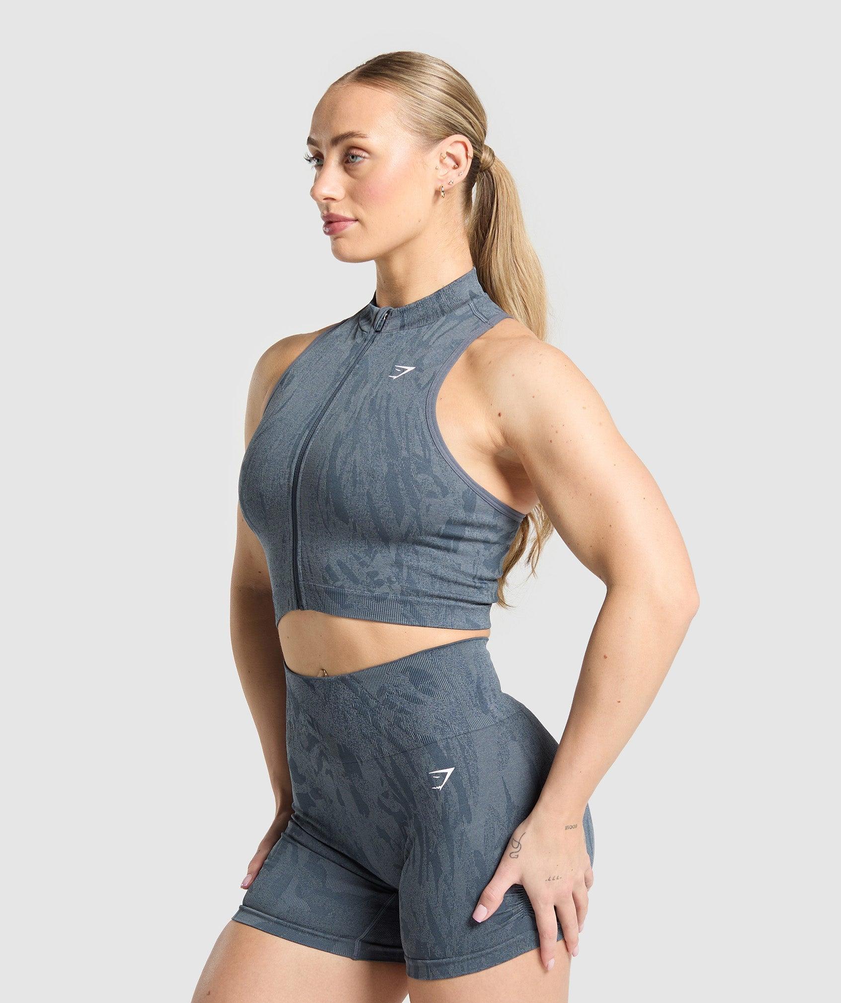 Adapt Camo Seamless Zip Up Crop Top Product Image