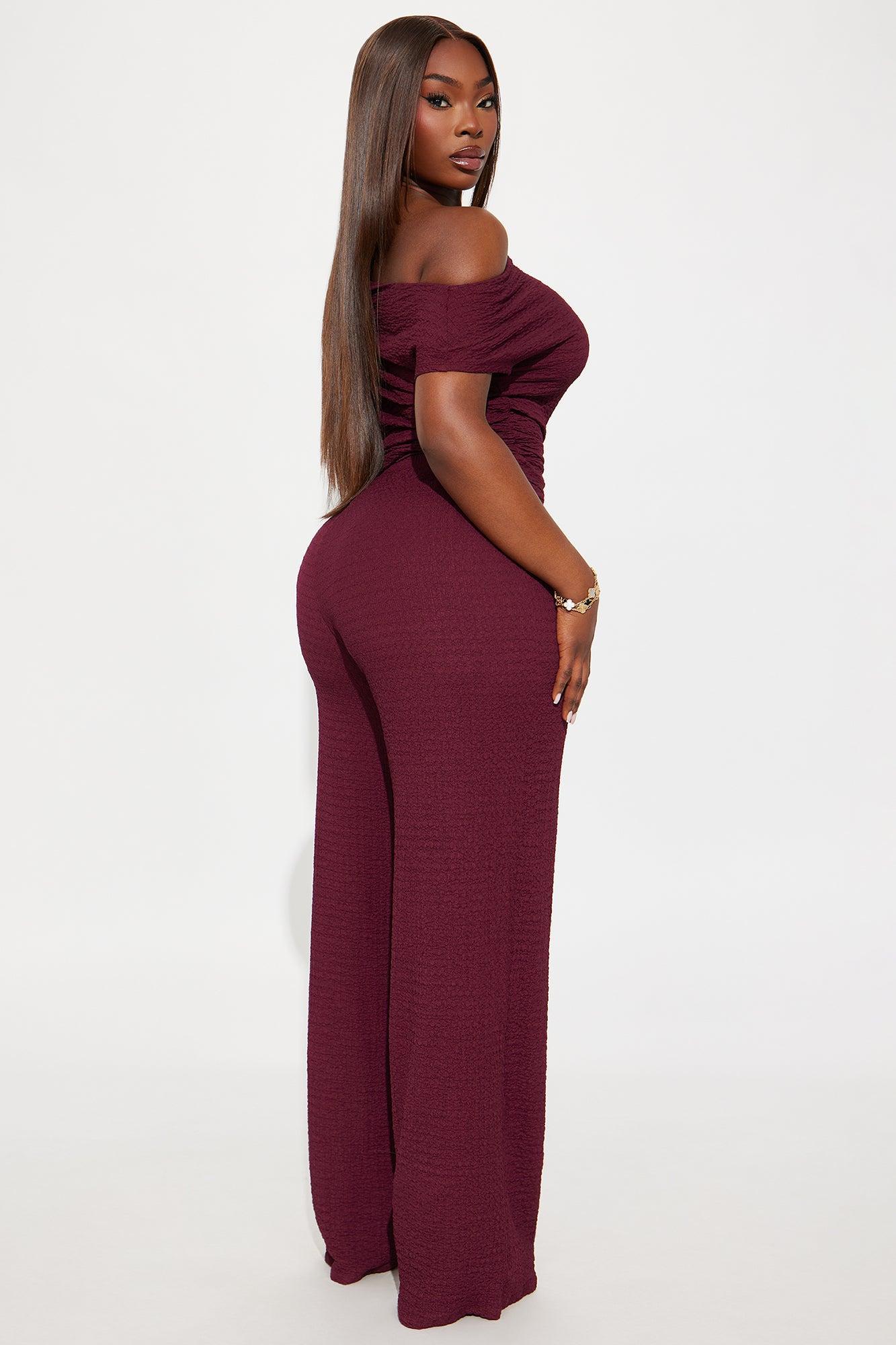 Setting Examples Textured Jumpsuit - Wine Product Image