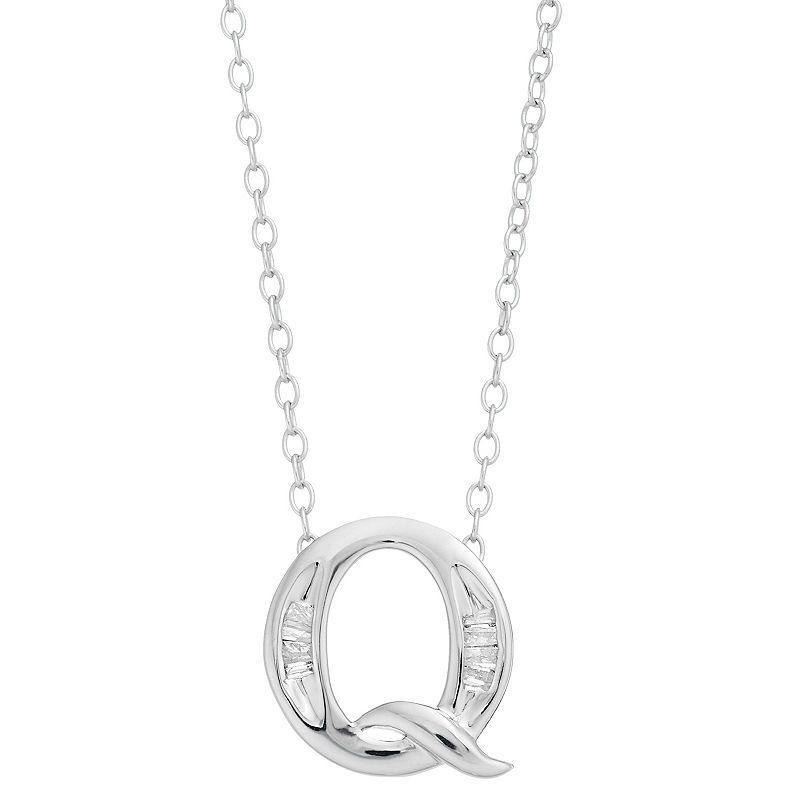 Sterling Silver Baguette Diamond Initial Pendant Necklace, Women's, Size: 18" Product Image